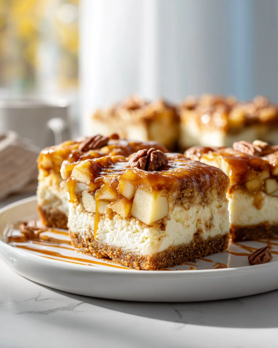 Saftige Karamell Apfel Käsekuchen Riegel – jetzt probieren!