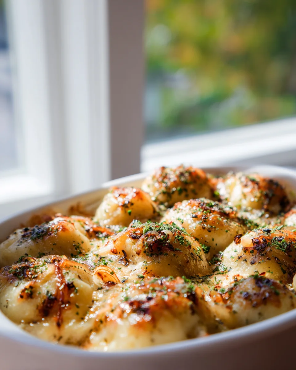 Herzhafter Kartoffelknödel-Auflauf mit Karamellzwiebeln