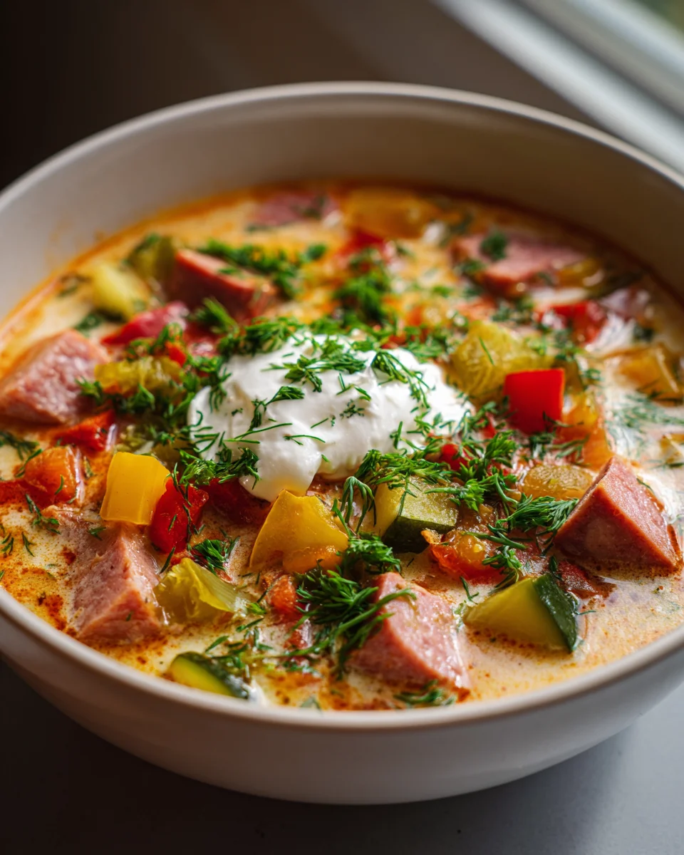 Soljanka Rezept: Würzige Beef-Wurst Suppe mit Paprika & Gurken
