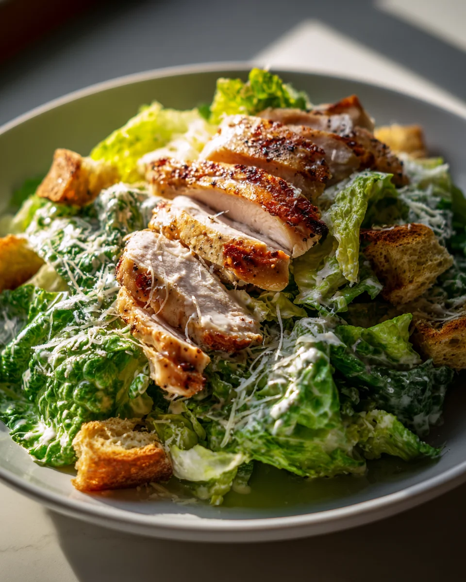 Hähnchen Caesar Salat: Knackig & Frisch mit Römersalat!