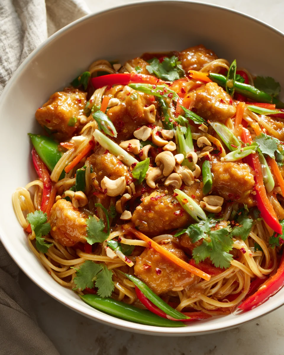 Scharfe Thai Cashew Hähnchen Nudel-Bowls - Schnell & Lecker!