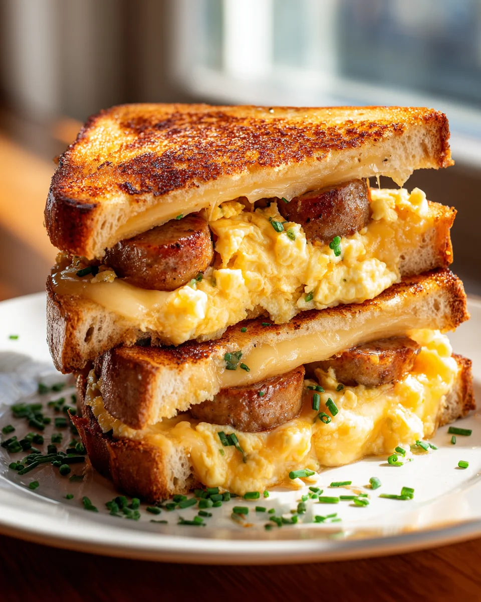 Der ultimative Grilled Cheese Frühstück mit Ei & Rinderwurst