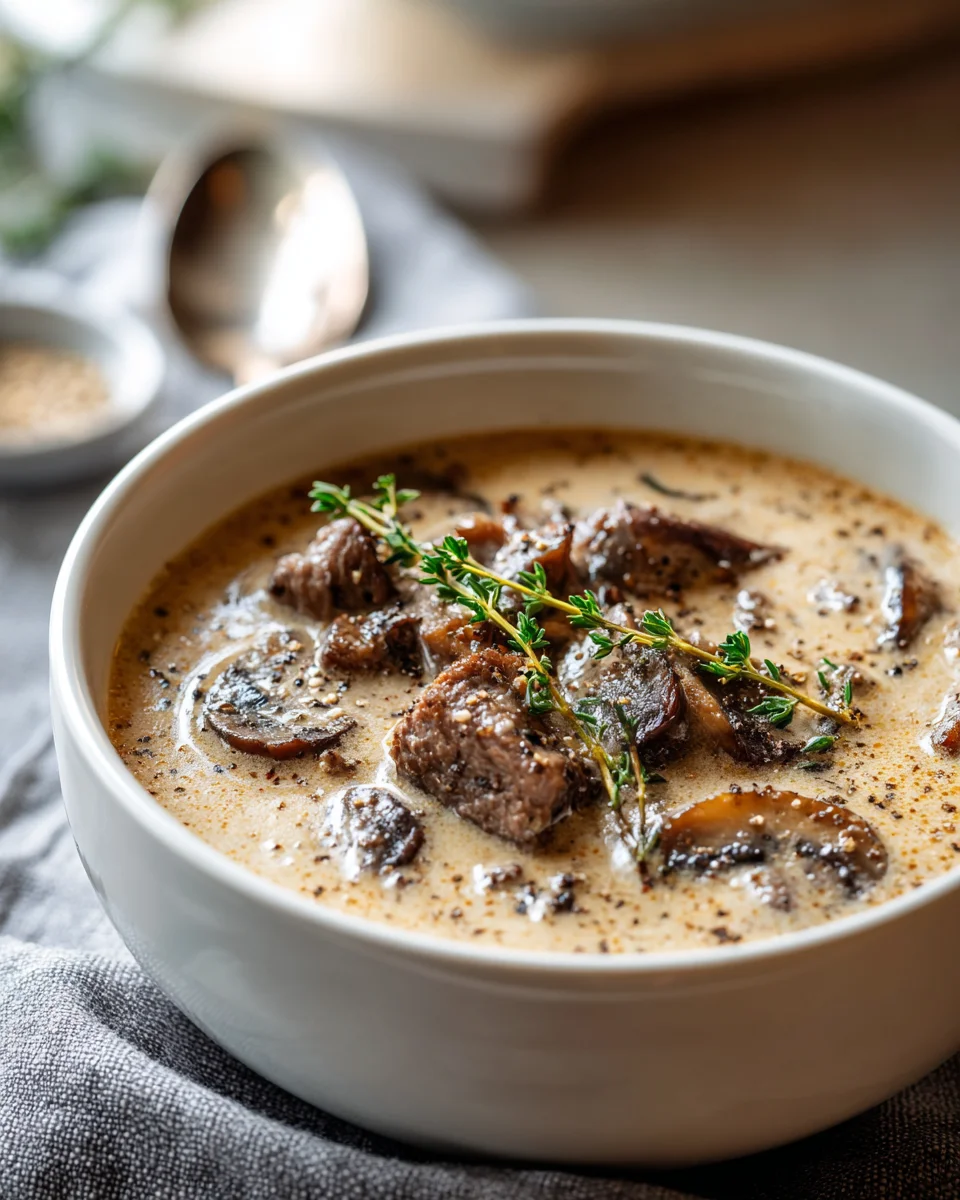 Cremige Rinder-Champignon Suppe: Herzhaft mit Knoblauch & Thymian