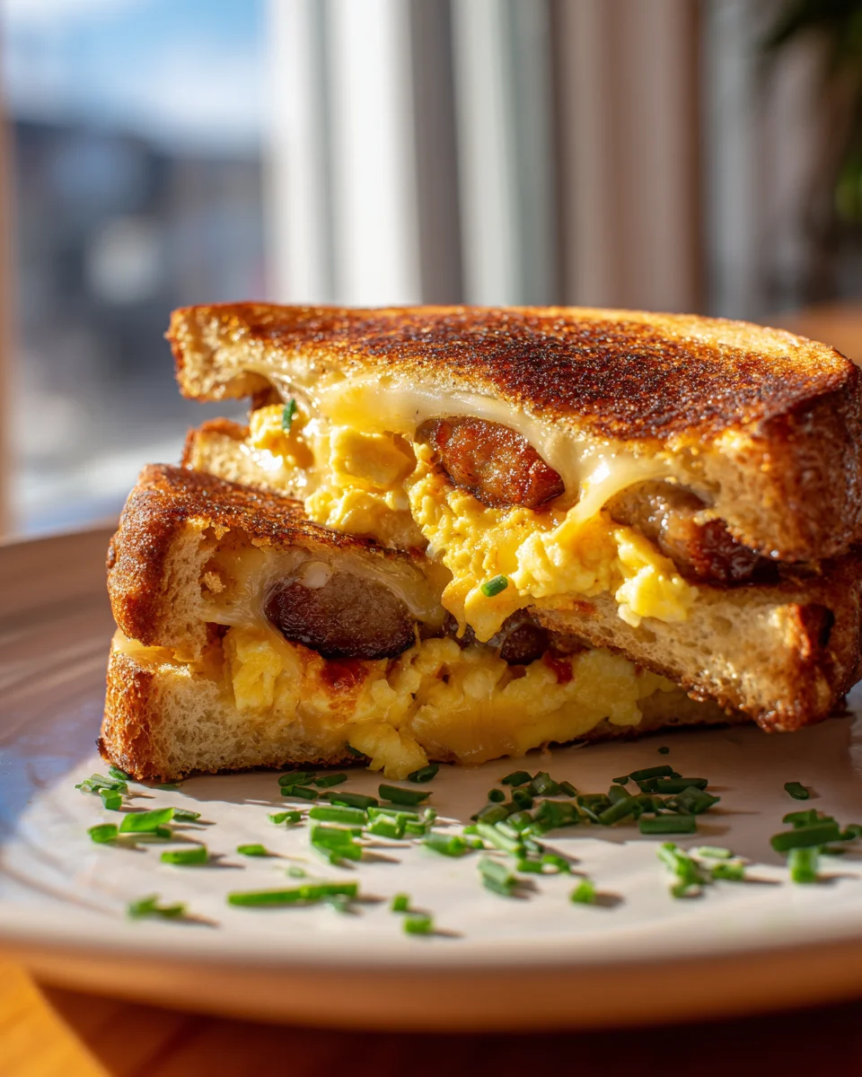 Der ultimative Grilled Cheese Frühstück mit Ei & Rinderwurst