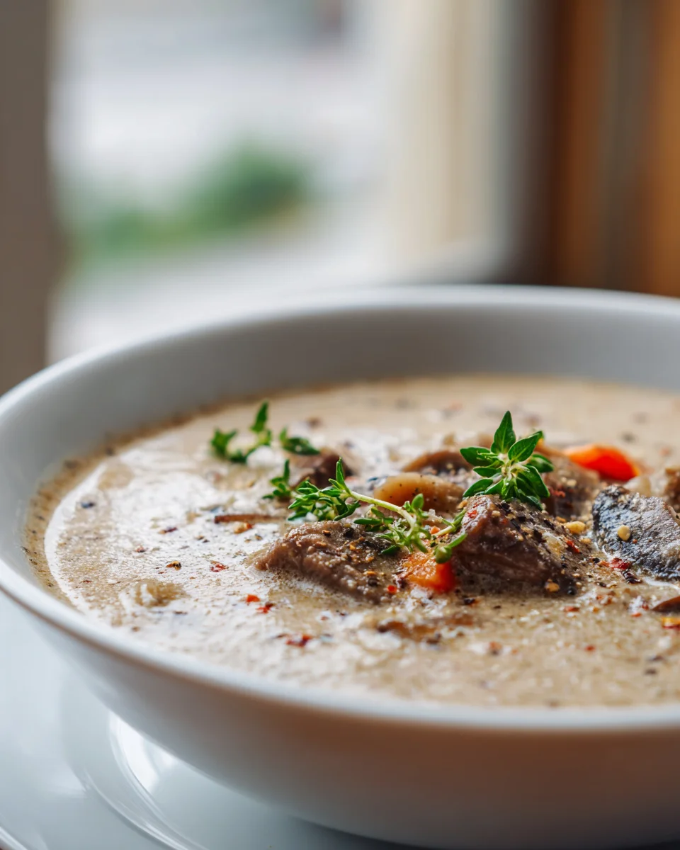 Cremige Rinder-Champignon Suppe: Herzhaft mit Knoblauch & Thymian