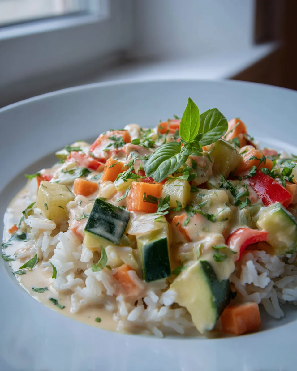 Reis mit Gemüse & Frischkäse-Sauce: Cremig & köstlich!