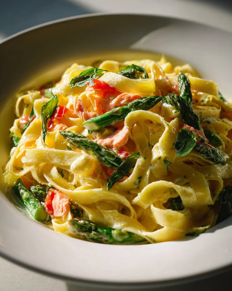 Lachs-Tagliatelle mit grünem Spargel: Einfach & Lecker!