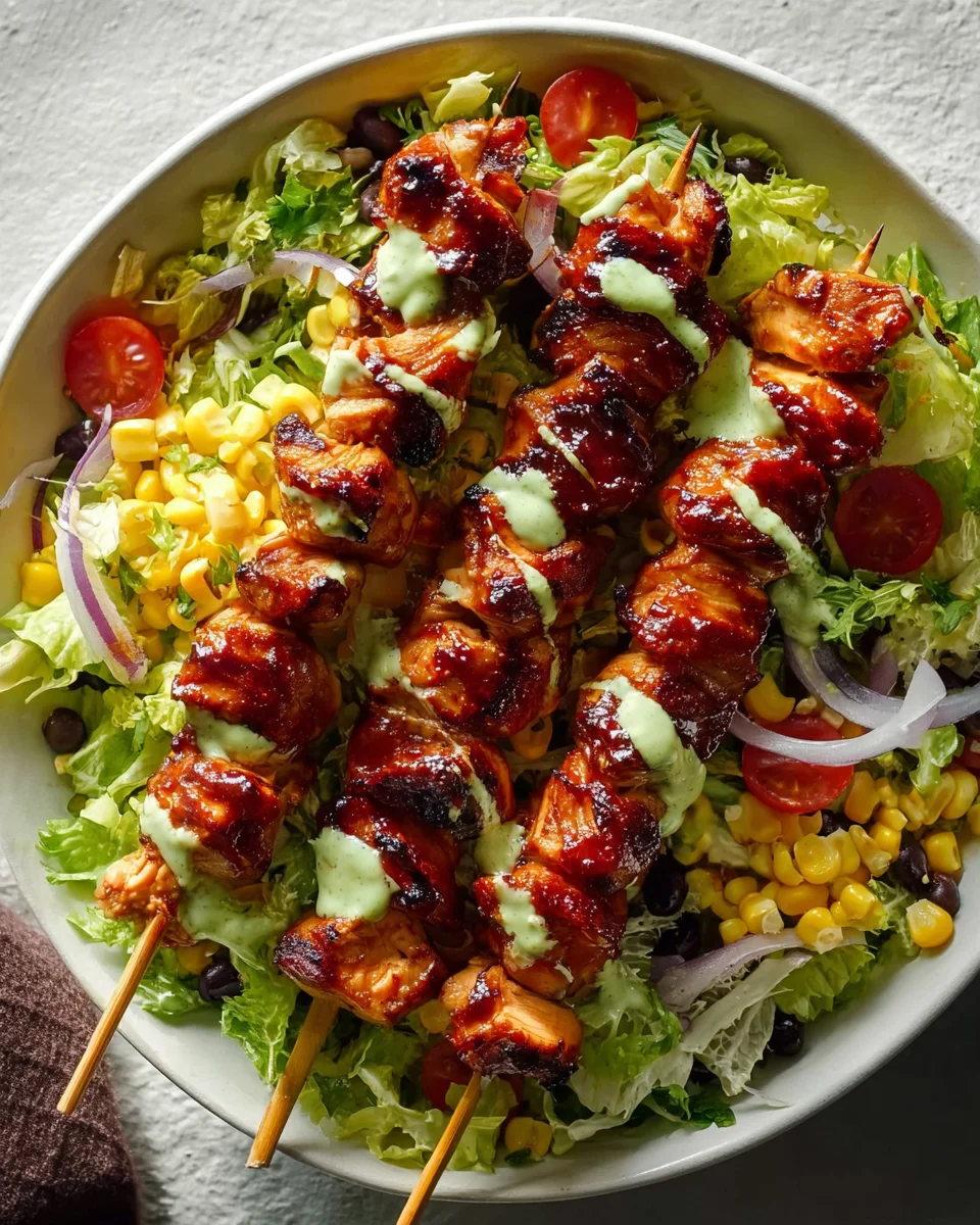 Leckere BBQ Chicken Skewer Salad – Ein Genuss für Grillfreunde!