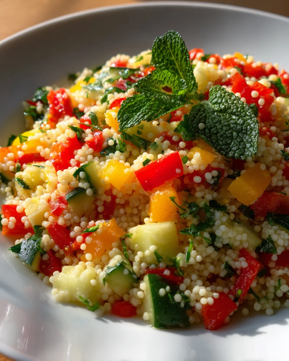 Bunter Couscous Salat mit Gemüse und frischen Kräutern genießen