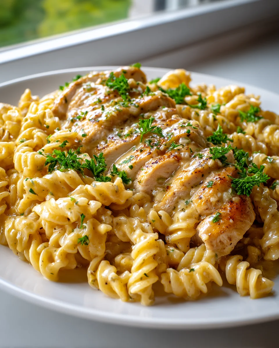 Cremiges Knoblauchbutter-Hähnchen mit Rotini & Parmesan-Sauce