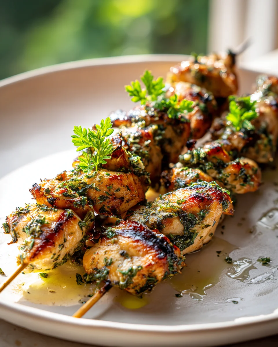 Saftige Knoblauch Kräuter Hähnchenspieße vom Grill