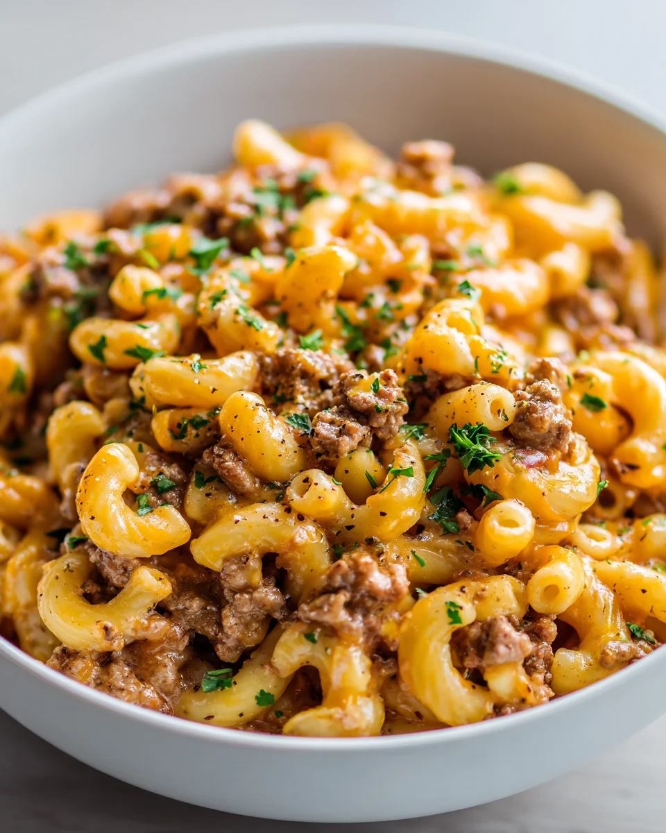 One Pot Cheeseburger Nudeln: Schnell, lecker, mit Rinderhack!