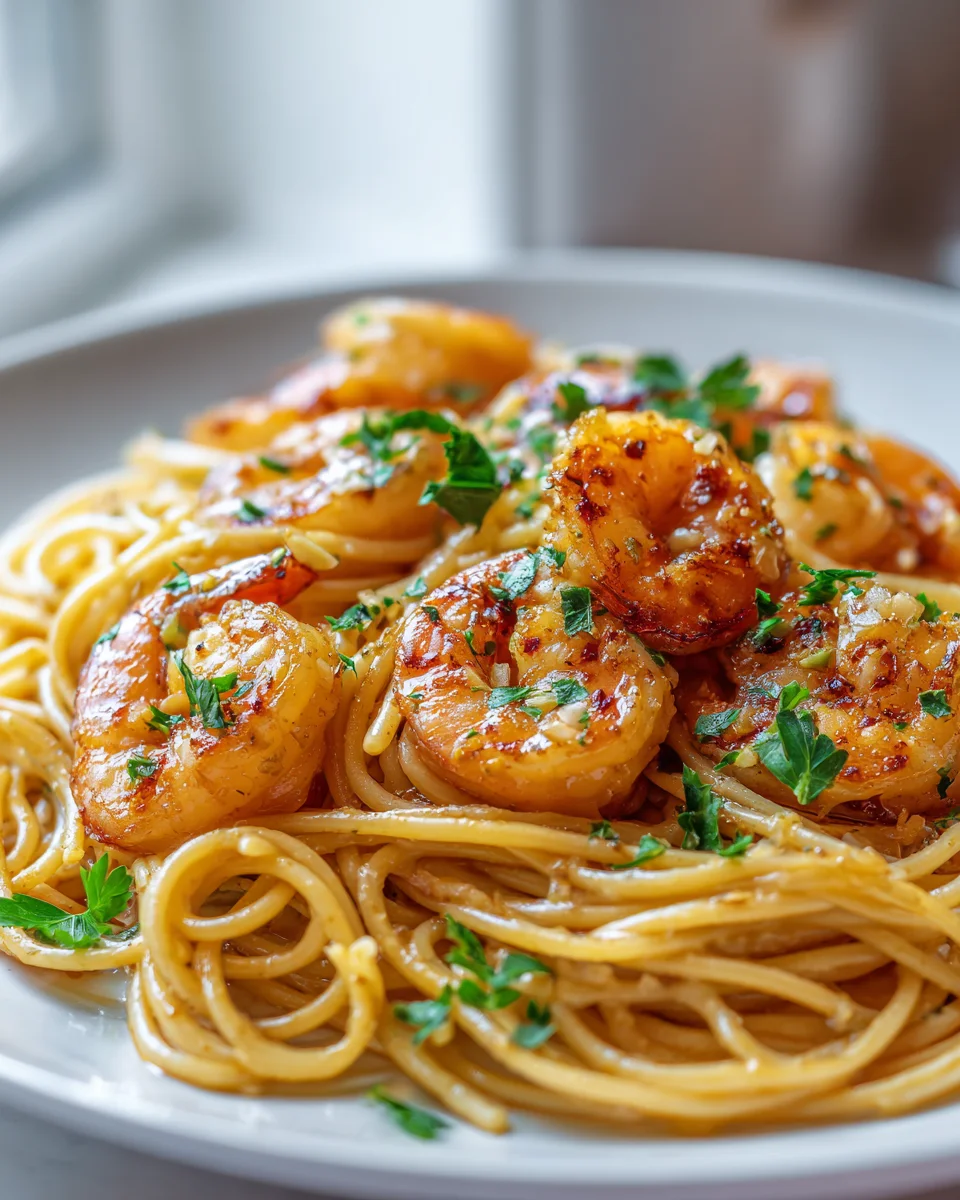 Cremige Honig-Knoblauch Garnelen Spaghetti einfach gemacht