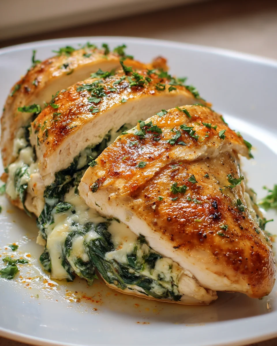 Gefüllte Hähnchenbrust mit Frischkäse und Spinat genießen!