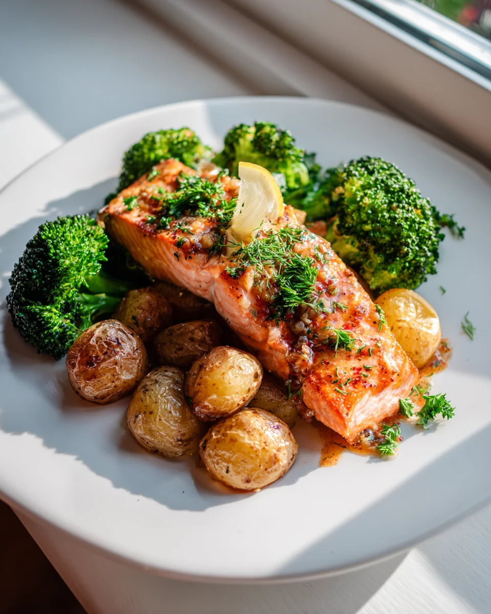 Zitronenbutter-Lachs: Knusprige Kartoffeln & Brokkoli