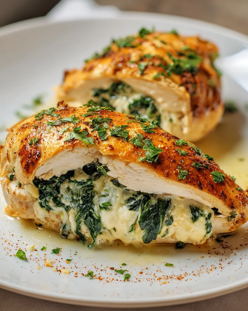 Gefüllte Hähnchenbrust mit Frischkäse und Spinat genießen!