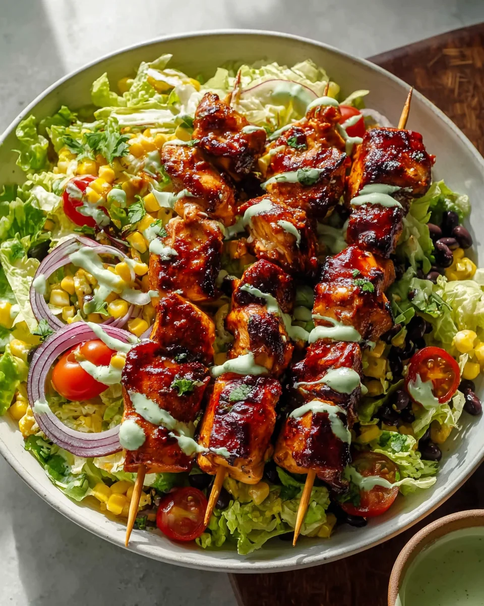Leckere BBQ Chicken Skewer Salad – Ein Genuss für Grillfreunde!