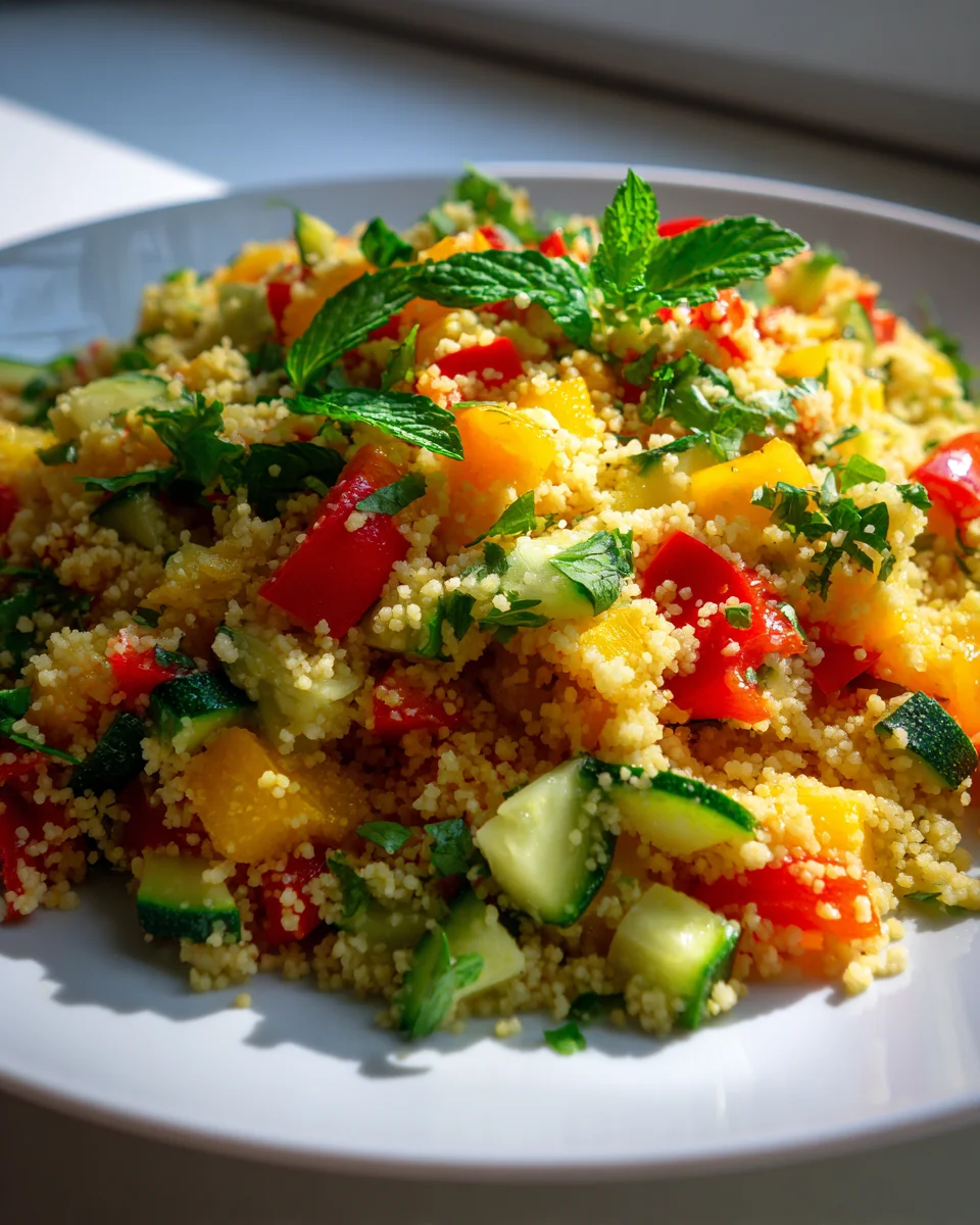 Bunter Couscous Salat mit Gemüse und frischen Kräutern genießen