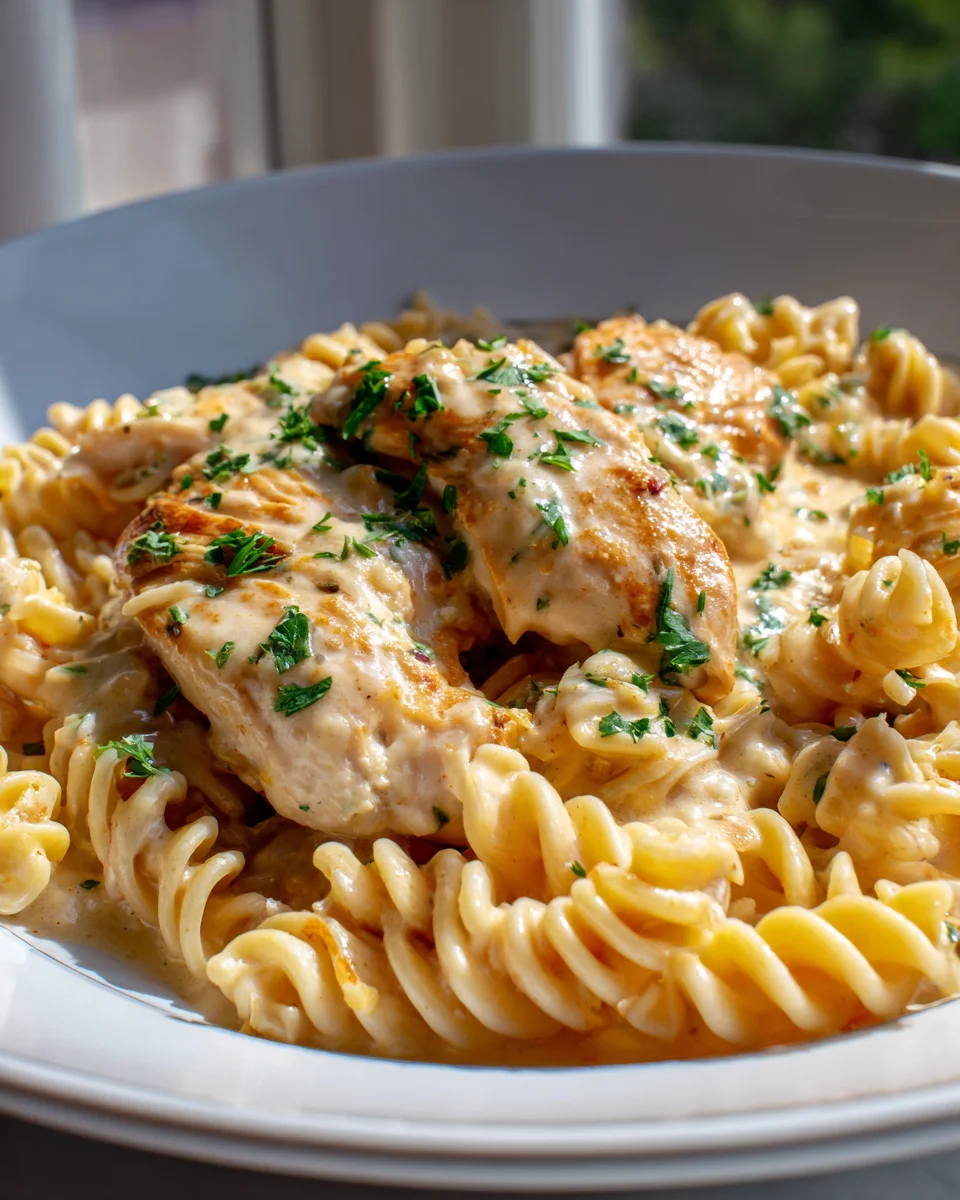 Cremiges Knoblauchbutter-Hähnchen mit Rotini & Parmesan-Sauce