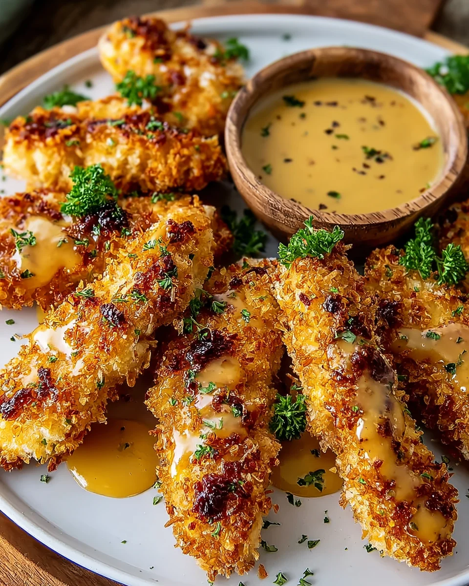 Krosse Air Fryer Hähnchenstreifen mit Honig-Senf Sauce Rezept