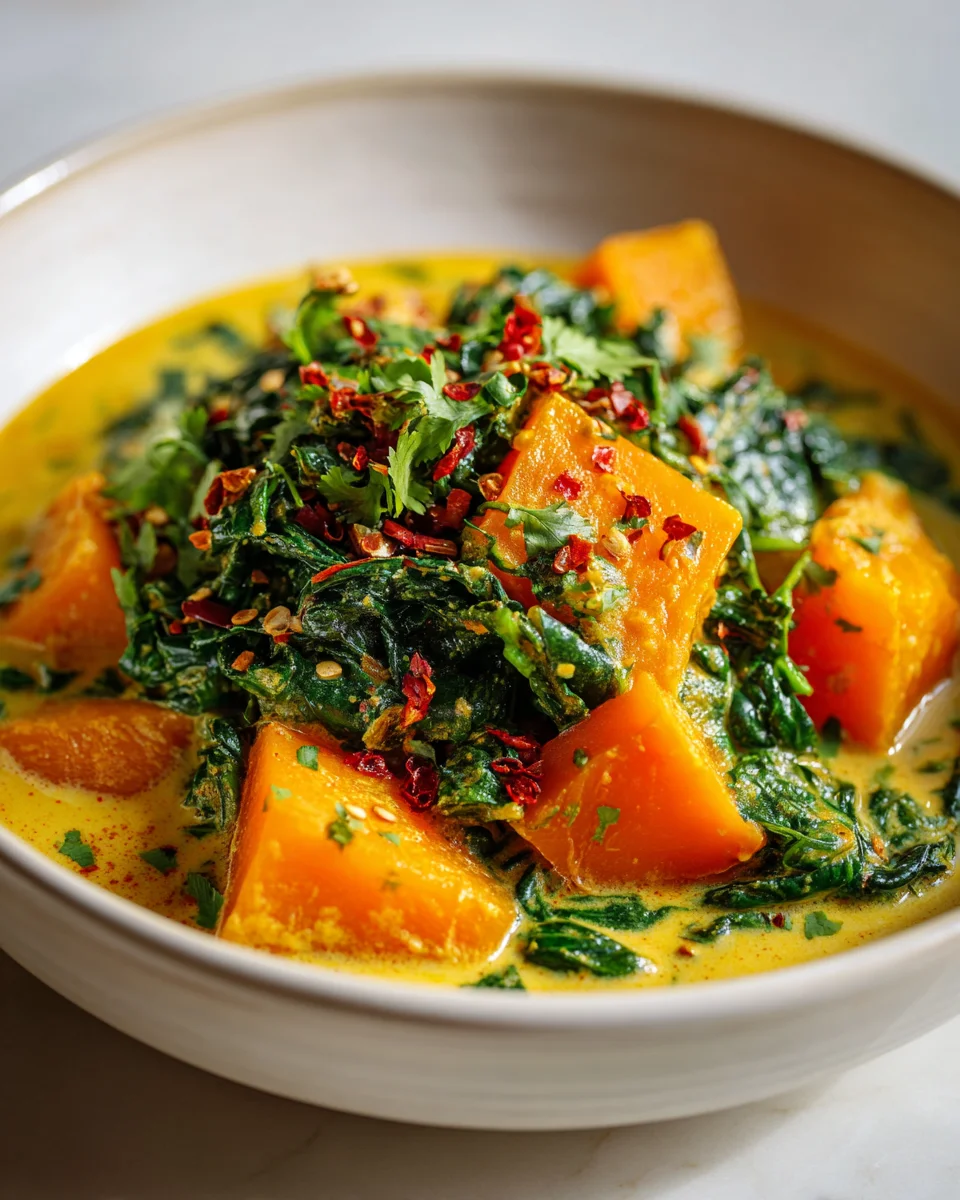 Cremiges Kürbis Curry mit Kokos & Spinat – gesund & lecker!