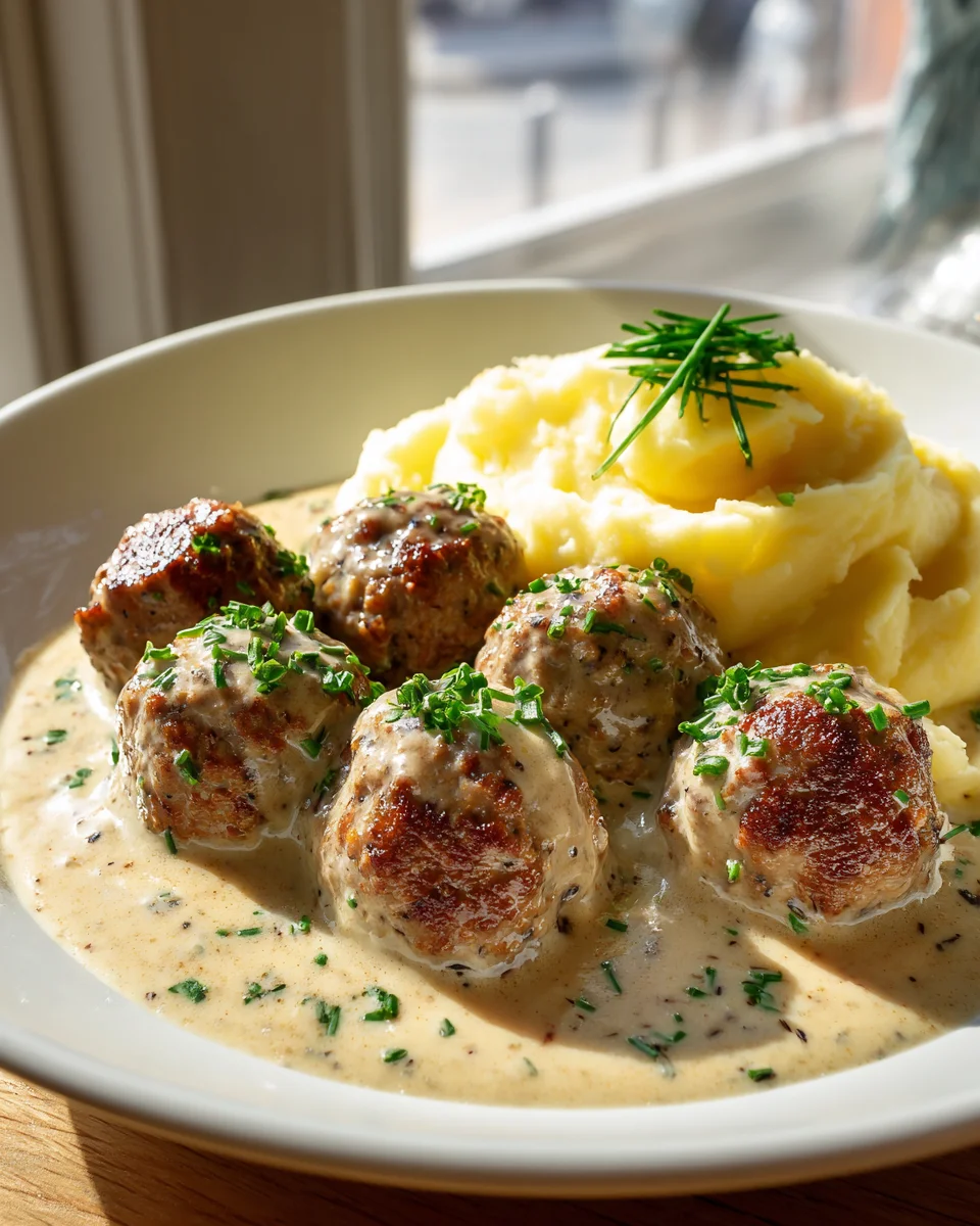 Hackbällchen in cremiger Sauce mit Kartoffelpüree – Einfach lecker!