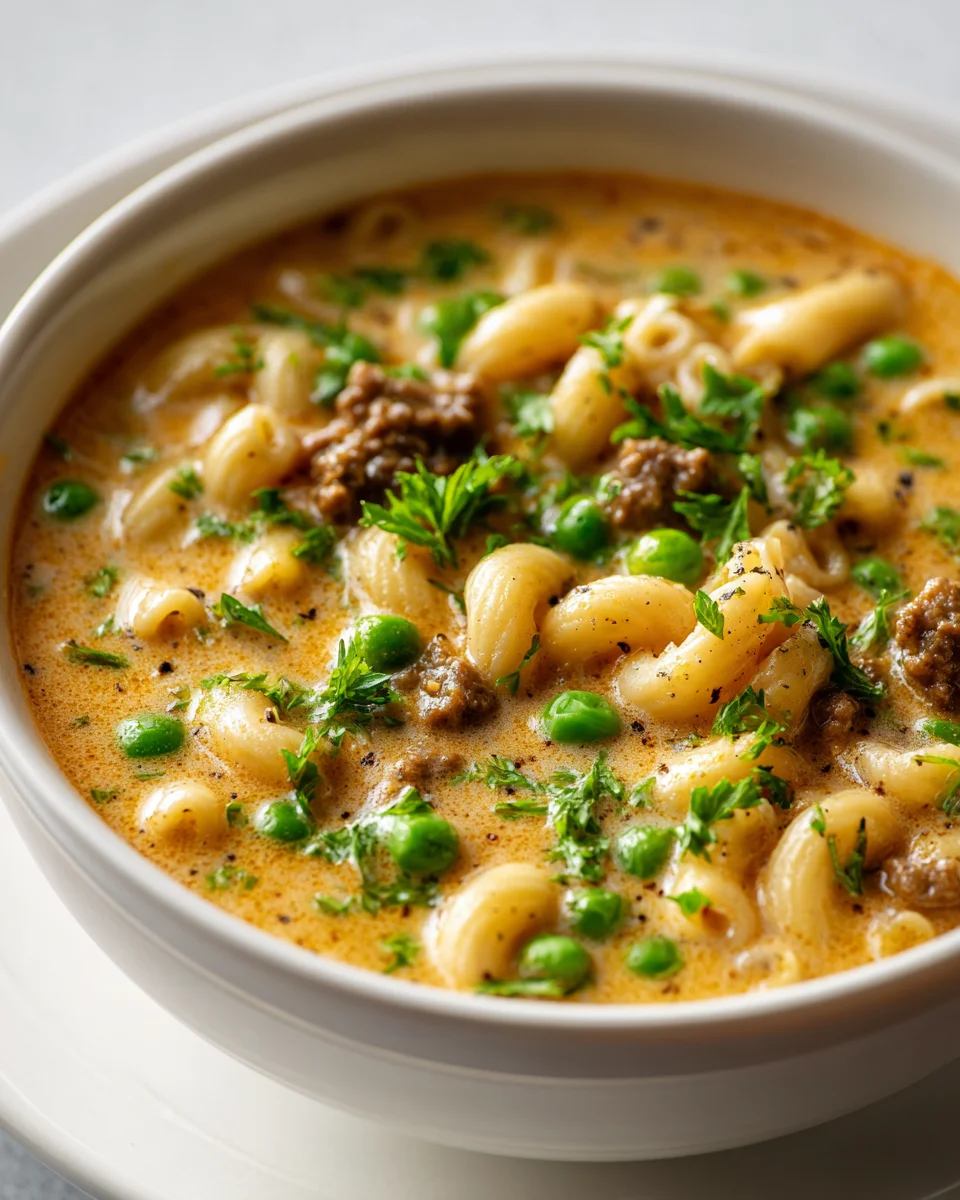 Herzhafte cremige Beef Hamburg Makkaroni Suppe – einfach lecker!