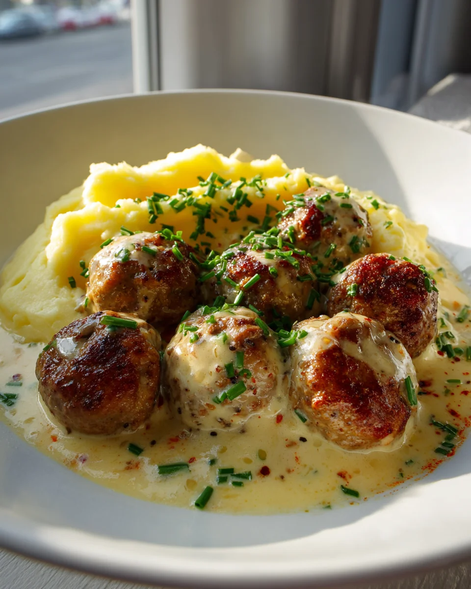 Hackbällchen in cremiger Sauce mit Kartoffelpüree – Einfach lecker!