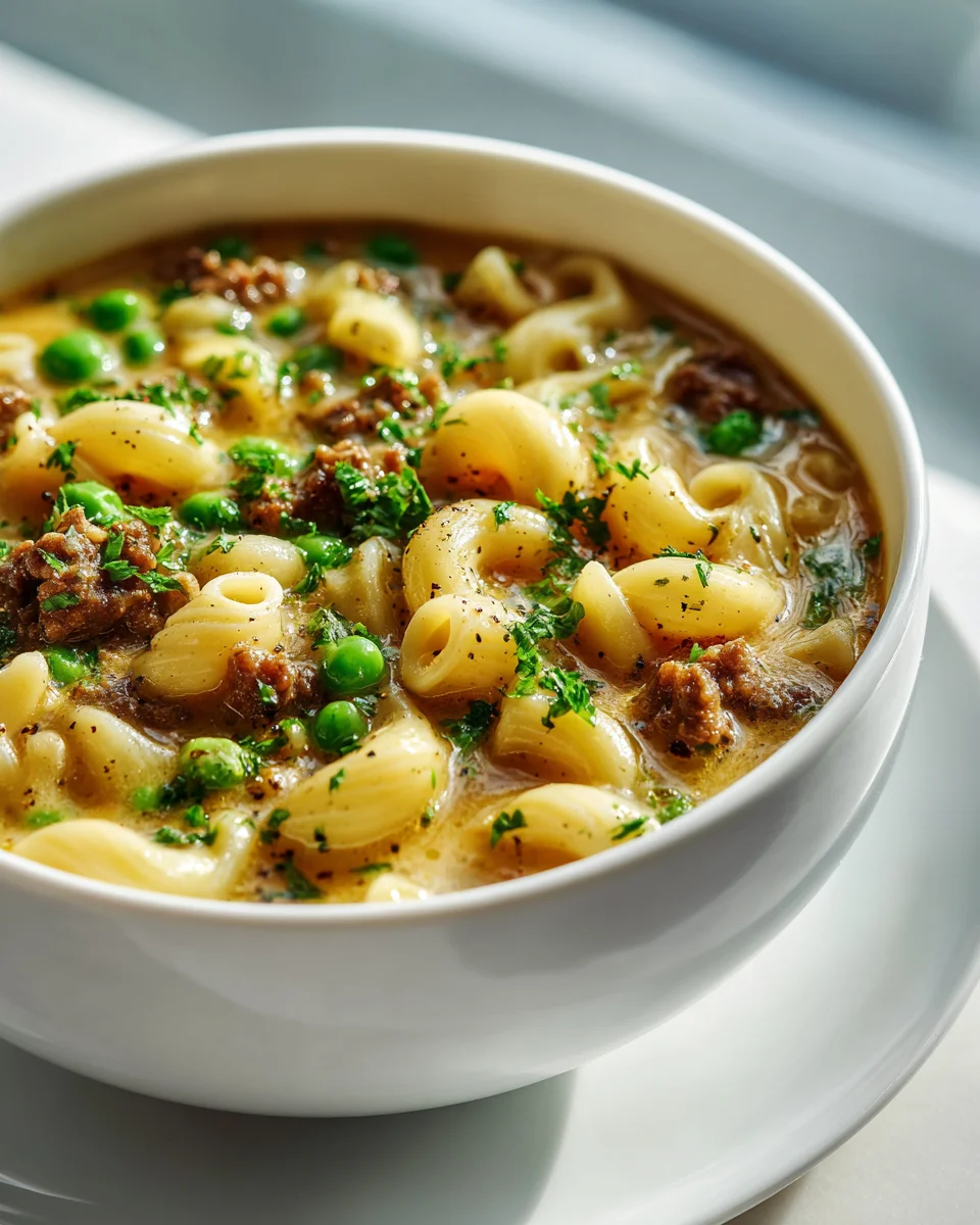 Herzhafte cremige Beef Hamburg Makkaroni Suppe – einfach lecker!