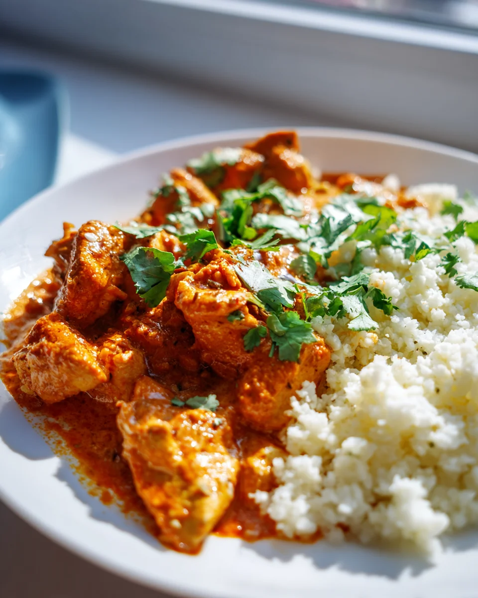 Leckeres Low Carb Hähnchen Tikka Masala mit Blumenkohlreis