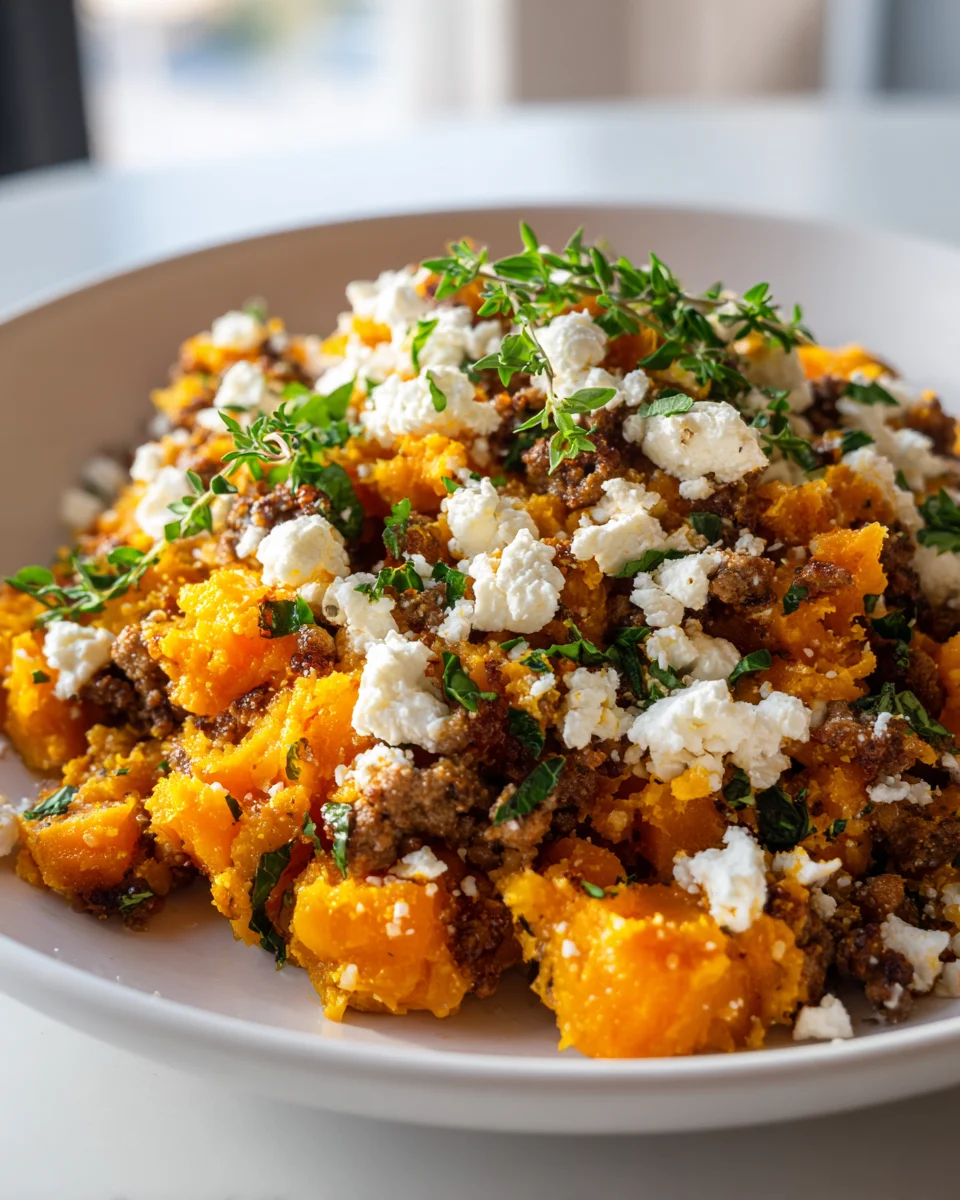 Kürbis Hackfleisch Pfanne: Cremig, Herzhaft mit Feta & Kräutern