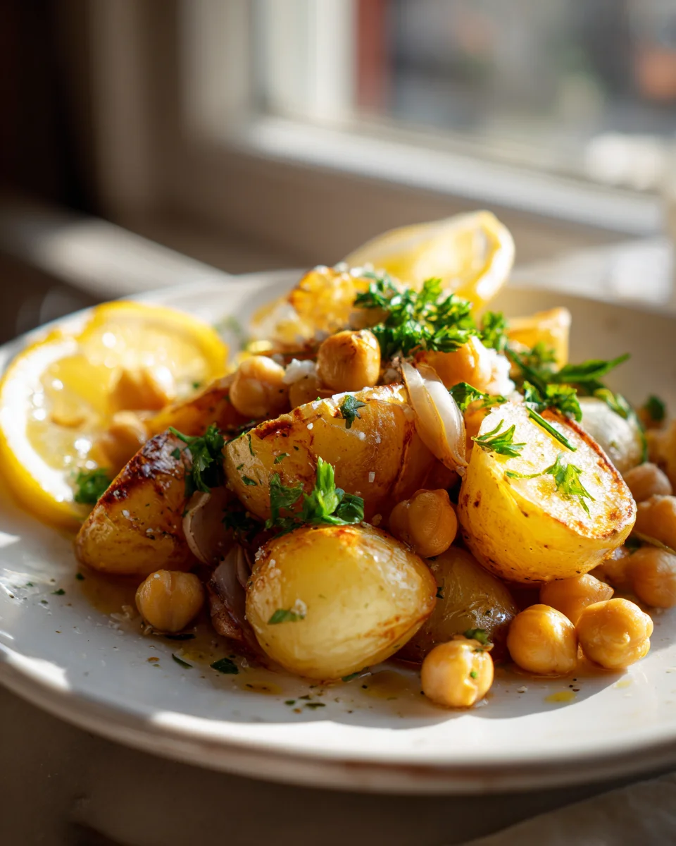 Griechische Zitronen-Bowl: Kartoffeln & Kichererbsen