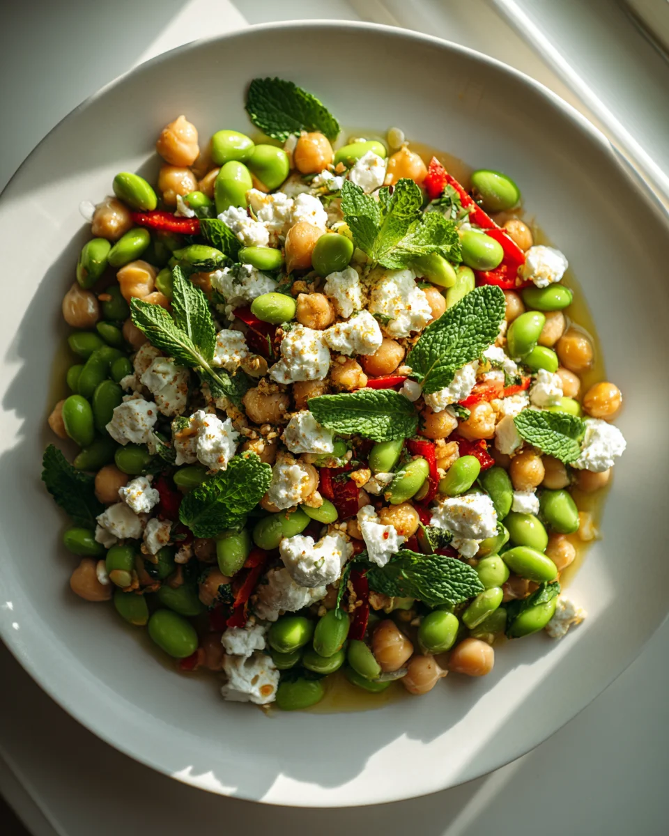 Proteinreicher Edamame Salat: Feta & Kichererbsen Power!