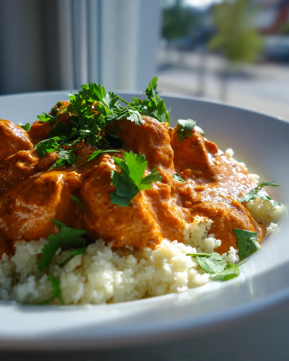 Leckeres Low Carb Hähnchen Tikka Masala mit Blumenkohlreis