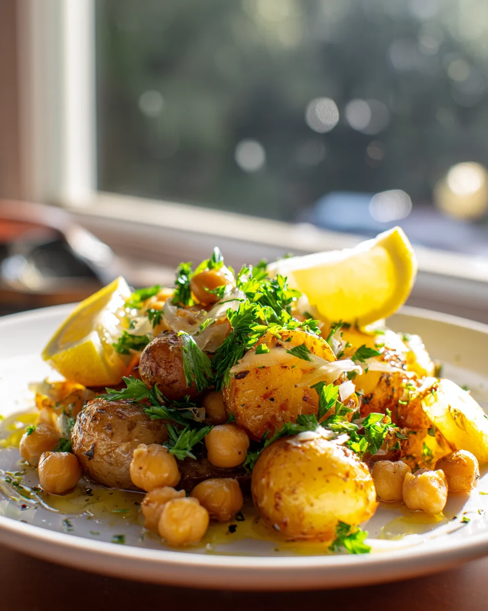 Griechische Zitronen-Bowl: Kartoffeln & Kichererbsen