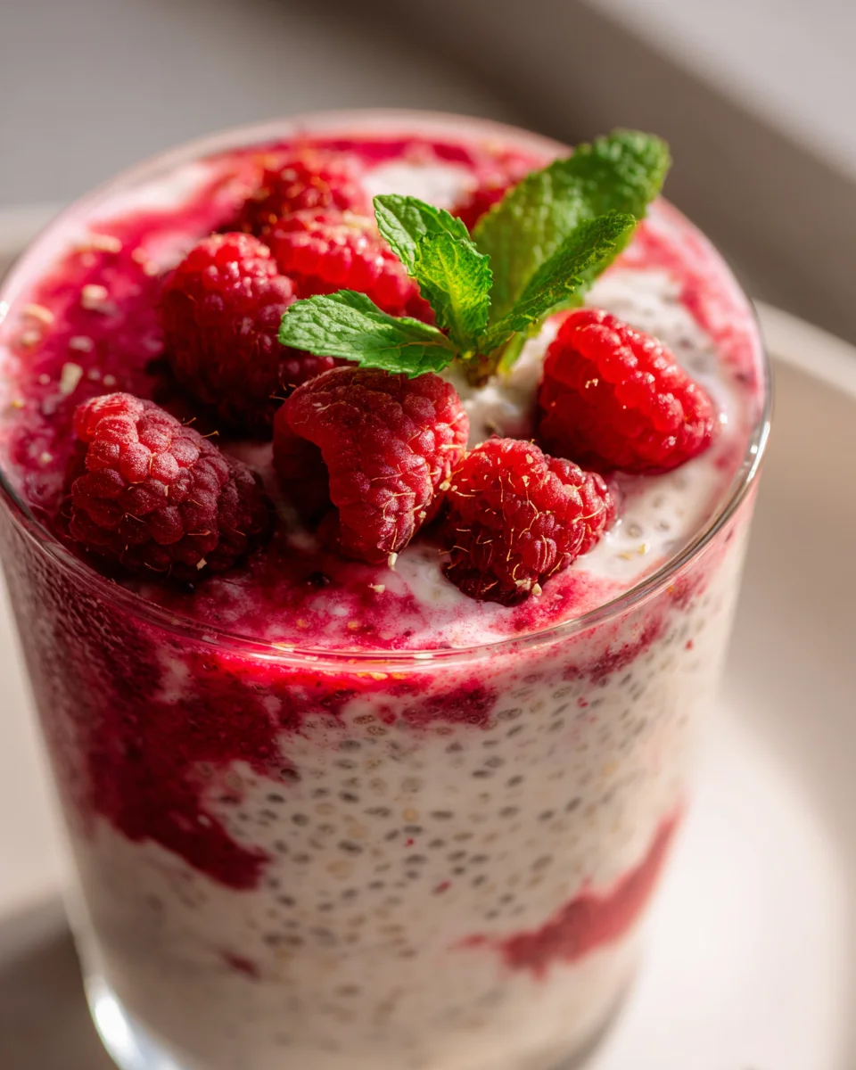 Cremiger Vanille Himbeer Chia Pudding – Schnell & gesund!