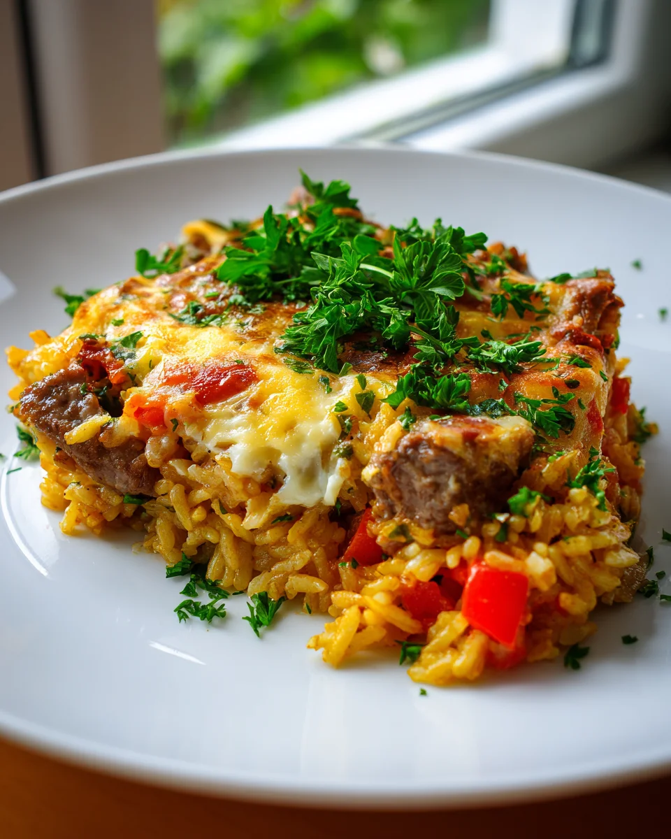 Überbackenes serbisches Reisfleisch im Ofen – Extra Geschmack!