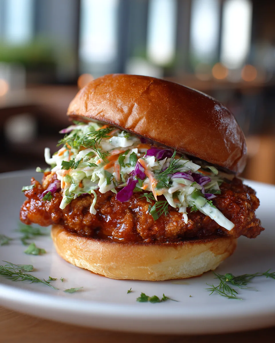 Knuspriges Buffalo Chicken Sandwich mit cremigem Ranch-Slaw