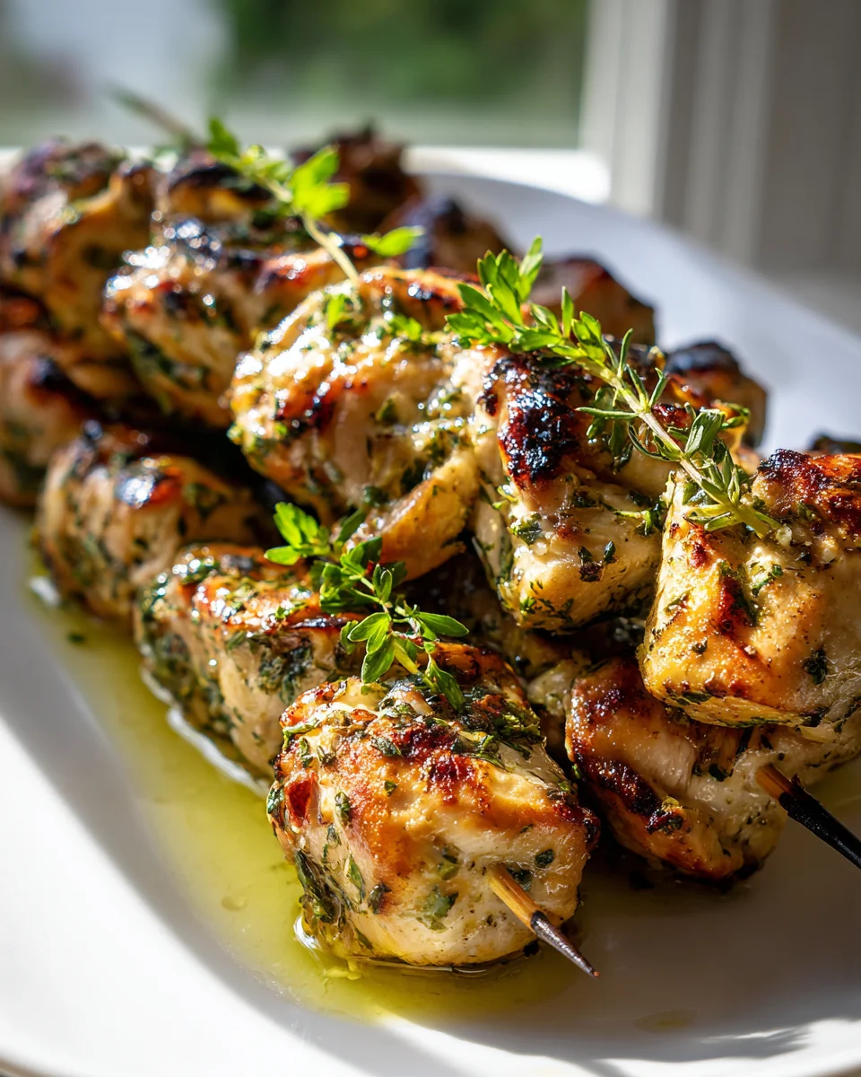 Saftige Knoblauch Kräuter Hähnchenspieße vom Grill