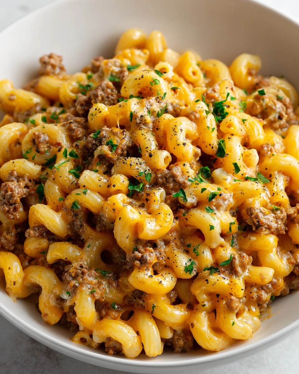 One Pot Cheeseburger Nudeln: Schnell, lecker, mit Rinderhack!