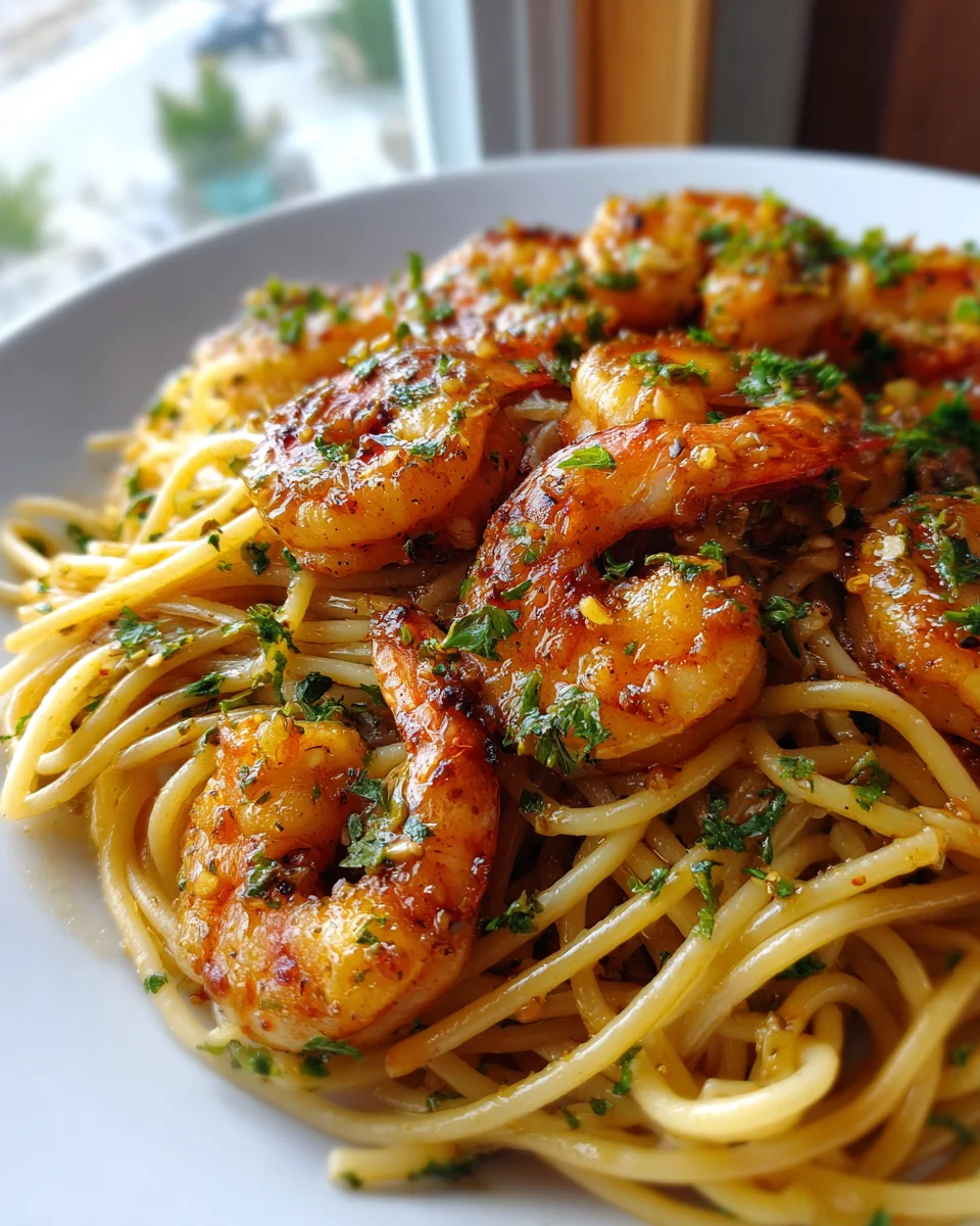 Cremige Honig-Knoblauch Garnelen Spaghetti einfach gemacht
