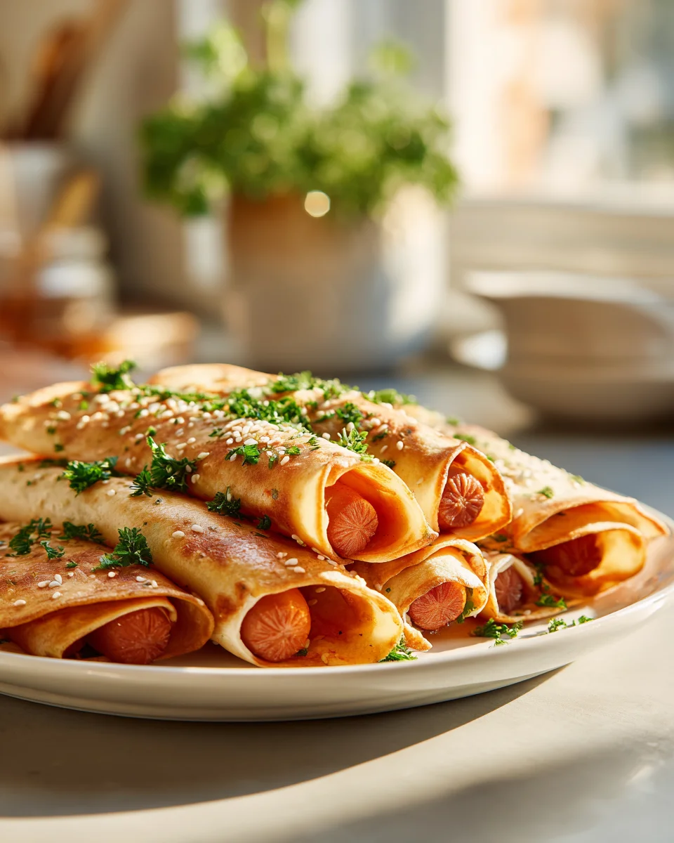 Gebackene Hot Dogs in Tortilla mit Sesam – Einfaches Rezept!