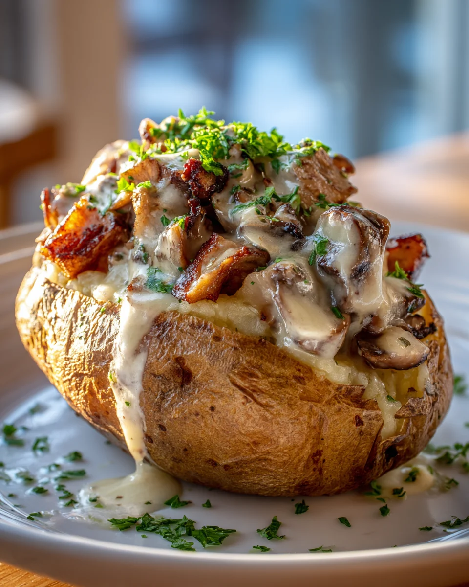 One Pan Steak und Pilz gefüllte Ofenkartoffeln mit Parmesan