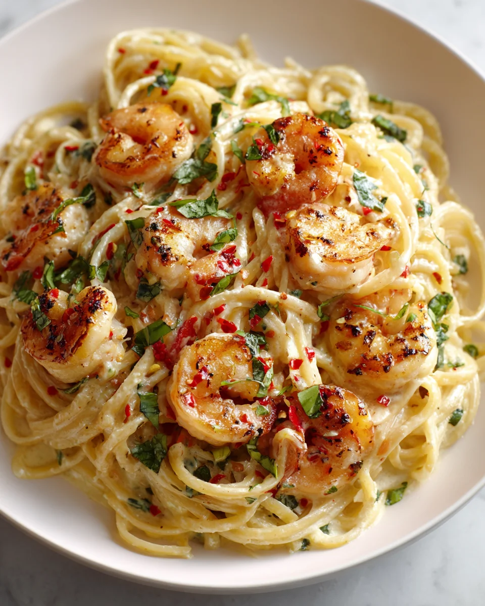 Slow Cooker Marry Me Shrimp Pasta mit frischen Kräutern