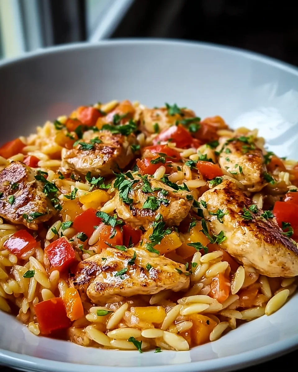 Orzo Pfanne mit Paprikahuhn – Einfaches Rezept für Genuss!