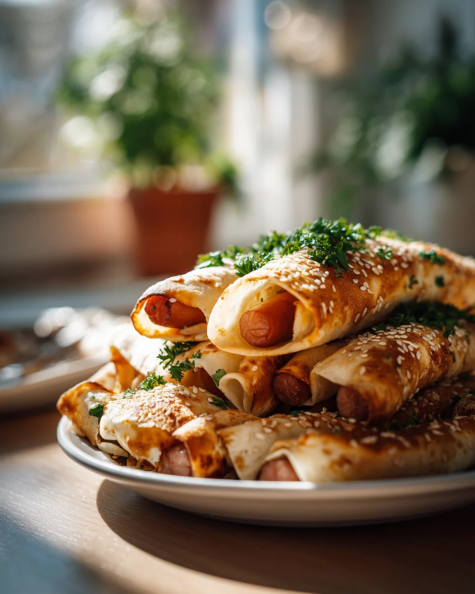 Gebackene Hot Dogs in Tortilla mit Sesam – Einfaches Rezept!
