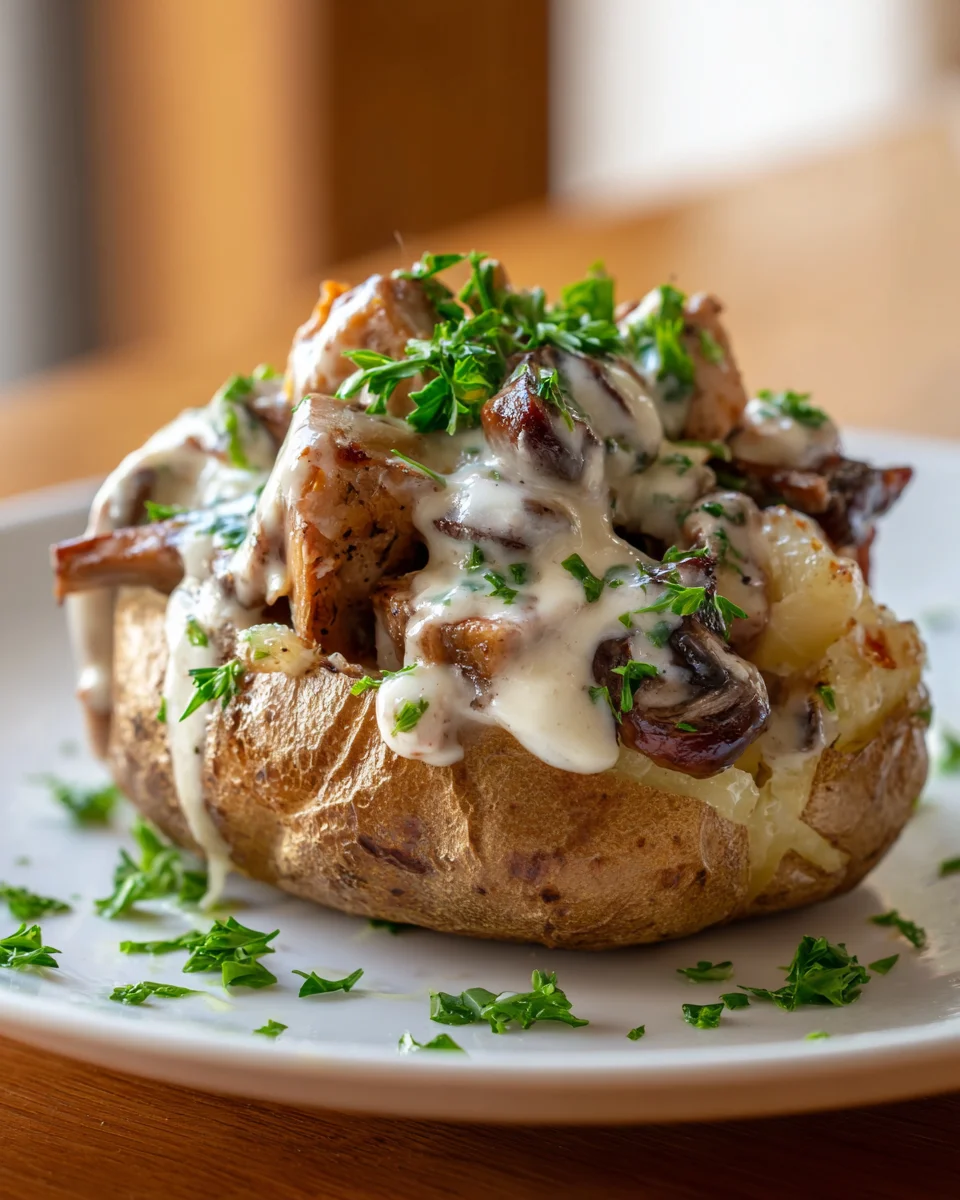 One Pan Steak und Pilz gefüllte Ofenkartoffeln mit Parmesan