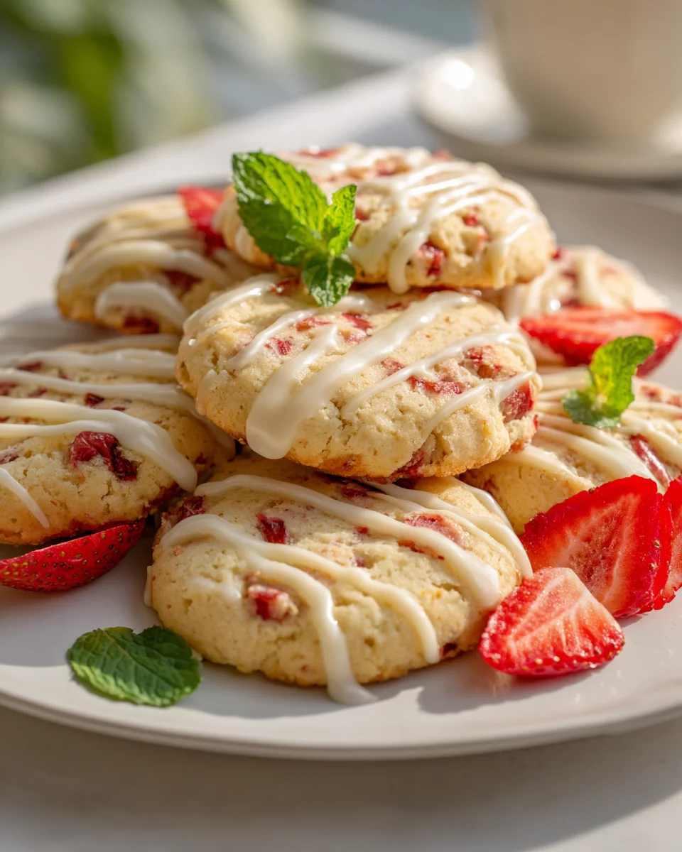 Erdbeer-Shortbread-Kekse mit weißer Schokolade-Dekor