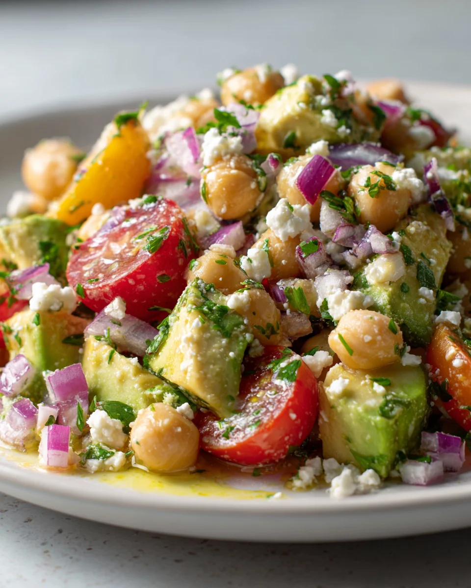 Kichererbsen-Feta-Avocado-Salat mit Zitronen-Kräuter-Dressing