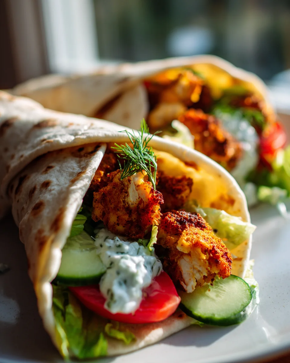 Krokante Airfryer Kipwraps mit pikanter Tzatziki-Sauce